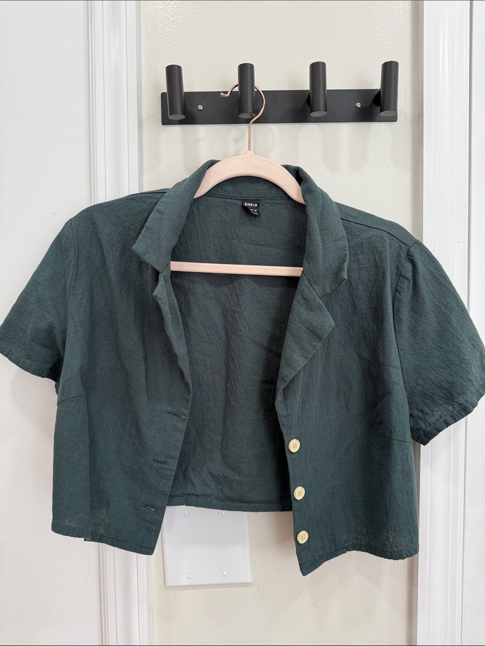 SHEIN Olive Green Linen Short Sleeve Button-Down